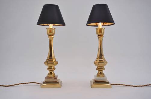 Maison Charles style table lamps, bronze & onyx, 1940`s ca, French